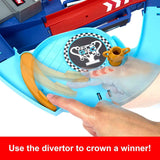 Mattel Disney Pixar Cars GRC Jumping Raceway track set with 2 cars, Lightning McQueen & Francesco Bernoulli, kid-powered booster