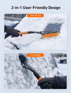 AstroAI 2 Pack 27" Snow Brush and Ice Scrapers for Car Windshield, Detachable Snow Scrapers with Ergonomic Foam Grip for Cars, Trucks, SUVs (Heavy Duty ABS, PVC Brush, Orange)