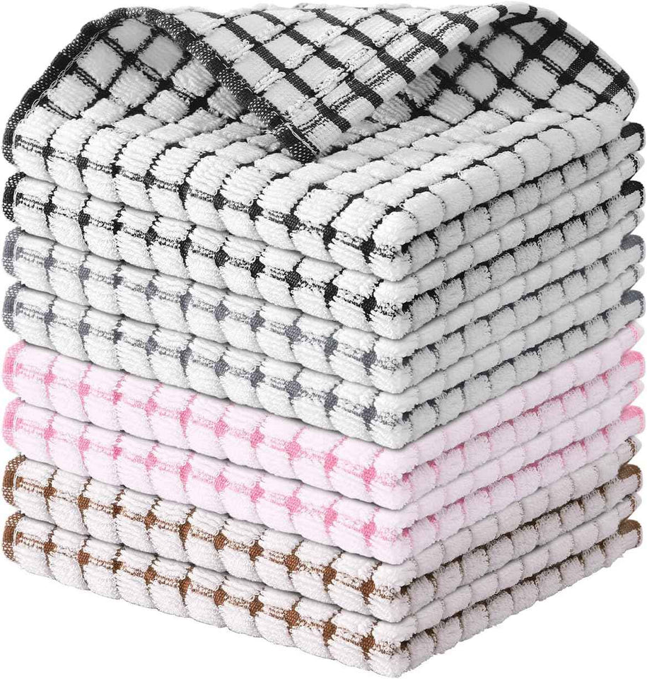 Kitinjoy Cotton 8 Pack Terry Kitchen Dish Cloths, 12 x 12 Inches Super Soft and Absorbent Dish Rags, Quick Drying Dish Towels for Washing Dishes, Mixed Color