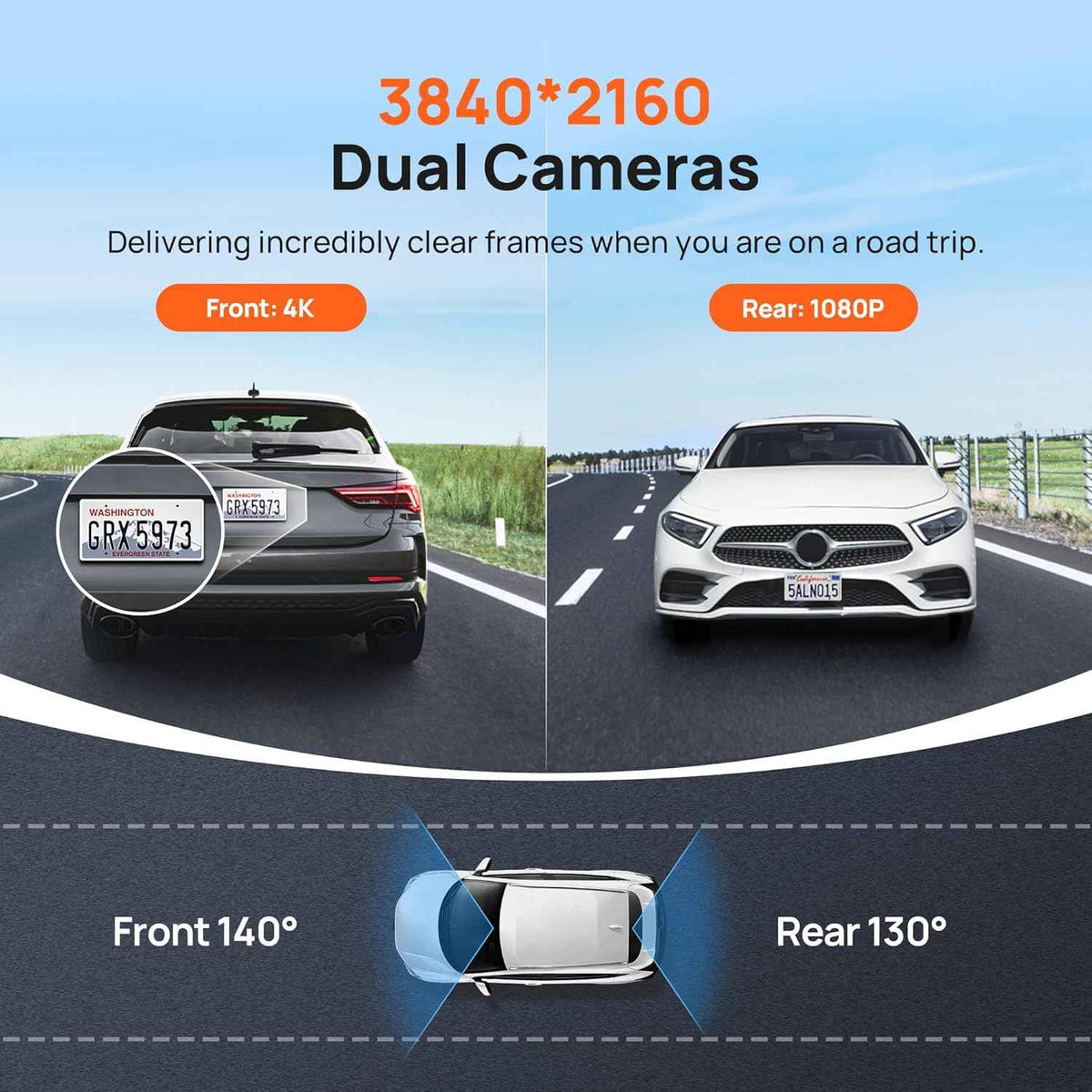 70mai 4K Dash Cam Front and Rear with STARVIS, Built in 5GHz WiFi & GPS Car Camera, Super Night Vision, ADAS, 3'' IPS Screen, 24H Parking Mode, Time-Lapse, Loop Recording, Support 256GB Max (A800S)