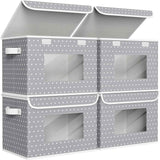 Univivi Fabric Foldable Storage Boxes [4-Pack] Large Collapsible Stackable Storage Bins with Lids, Closet Organizers and Storage Cube Basket for Home, Office, Bedroom (Gray, 17“ x 12” x 12")