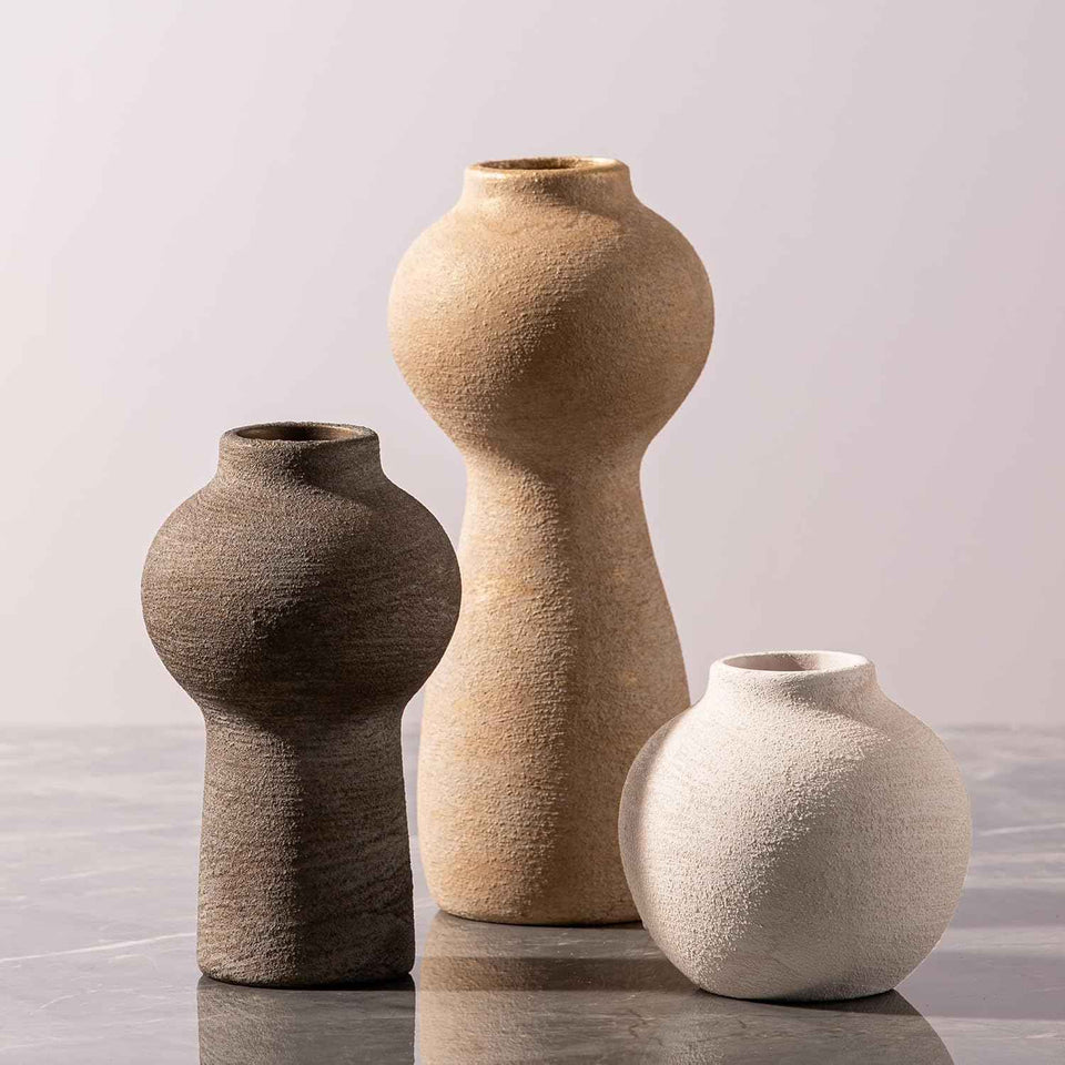 Ceramic Vase Home Table Decor - White Flower Vase Set of 3 Living Room Kitchen Decorations Farmhouse Modern Rustic Vases Decorative Centerpiece for Shelf Bedroom Office Bathroom Dining Coffee Desk