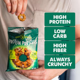 CRISP POWER Protein Pretzels, Variety Pack With Sea Salt, Sesame, & Everything, Up To 28G Protein, High Protein Snack, High Fiber, Low Carb Crunchy Pretzel Snacks, No Added Sugar, 1.75 oz Bags, 6 Pack, Vegan, Keto