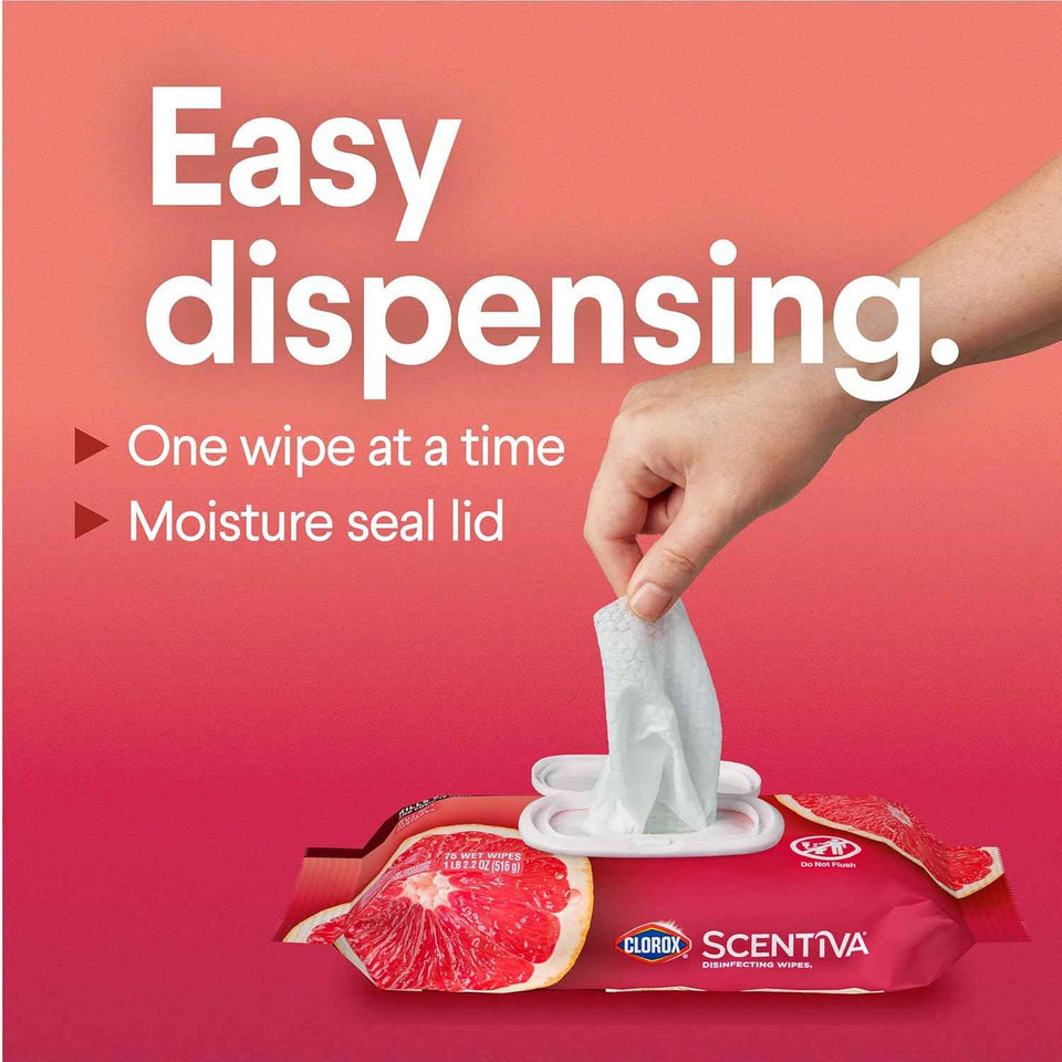 Clorox Scentiva Disinfecting Wipes, Grapefruit and Orange Blossom, 75 Ct., Pack of 3