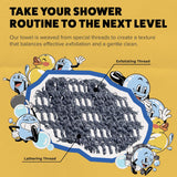 GOSHI exfoliating shower towel - rip-resistant exfoliating washcloth for all skin types - made in japan - soft and gentle