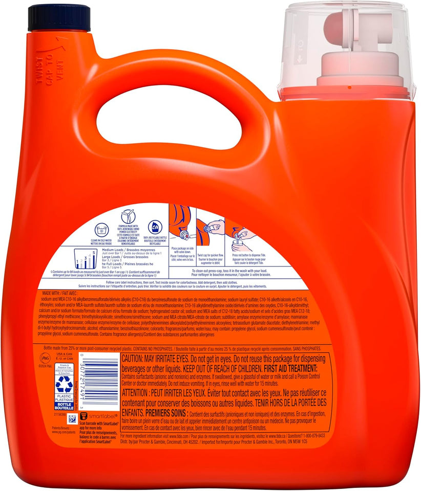 Tide Ultra Oxi Boost Liquid Laundry Detergent, 132 fl oz, 94 Loads, Advanced Stain Remover, Laundry Detergent Liquid with Extra Oxi Power (Packaging May Vary)