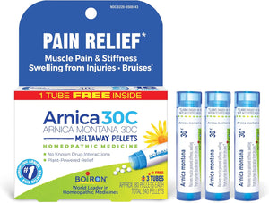 Boiron Arnica Montana 30C Homeopathic Medicine for Relief from Muscle Pain, Muscle Stiffness, Swelling from Injury, and Discoloration from Bruises - 3 Count (240 Pellets)