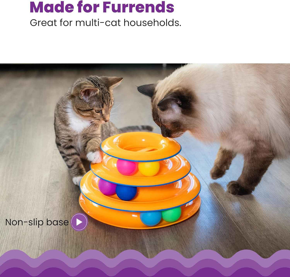 Catstages 3-Level Track Tower with 6 Balls, Interactive Indoor Cat Toy for Enrichment and Exercise