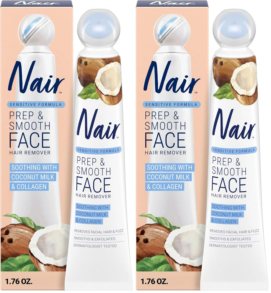 Sensitive skincare solution with collagen, coconut milk, and gentle face hair removal cream for smooth skin prep