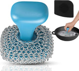 Purgreat Cast Iron Scrubber | Dish Scrub Brush | 316 Cast Iron Cleaner Chainmail Scrubber for Pan Skillet Cleaner - Dish Scouring Pad Dishwasher Safe Cleaning Kit, Black 03