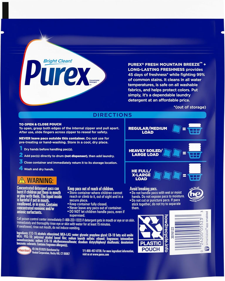 Purex 4-in-1 Laundry Detergent Pacs, Fresh Mountain Breeze, 66 Pacs