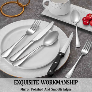MUTNITT Silverware Set with Steak Knives Service for 4,Stainless Steel Flatware, Mirror Polished Cutlery Utensil Set for Home Kitchen Eating Tableware, Include Fork Knife Spoon, Dishwasher Safe