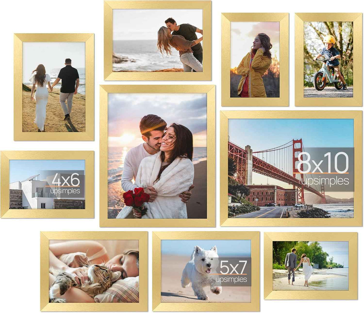 upsimples 10 Pack Picture Frames Collage Wall Decor for Mounting or Tabletop Display, Photo Gallery Frame Set for Family, Multi Sizes Including 8x10, 5x7, 4x6, Black