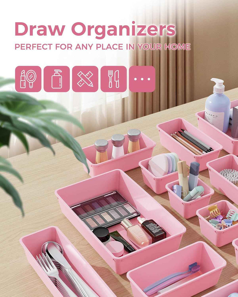 25 PCS Plastic Drawer Organizers Set, 4-Sizes Vanity and Makeup Organizer