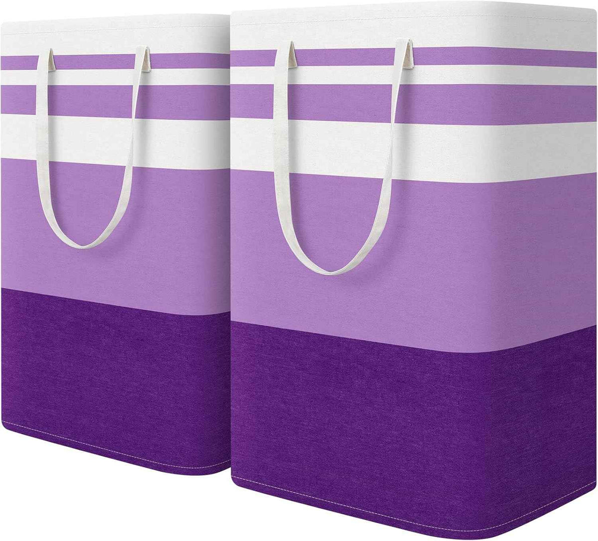 HomeHacks 2 Pack Large Laundry Baskets, Waterproof, Freestanding Laundry Hampers, Collapsible Clothes Hamper with Reinforced Handles in Laundry Room, College Dorm, Bathroom, Bedroom (Grey, 75Lx2)