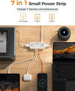 TESSAN 5 FT flat plug extension cord with 4 AC outlets and 3 USB ports for home office or dorm