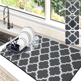 Dish Drying Mat for Kitchen Counter, 12"x19" Dish Drying Pad with Non-slip Rubber Backed, Hide Stain Anti Absorbent for Kitchen Counter, Drying Mat for Coffee Machine Dish Rack (Grey)