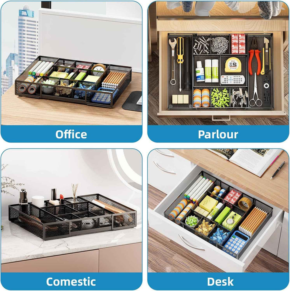 marbrasse expandable desk drawer organizer with 10 adjustable black compartments perfect for office supplies