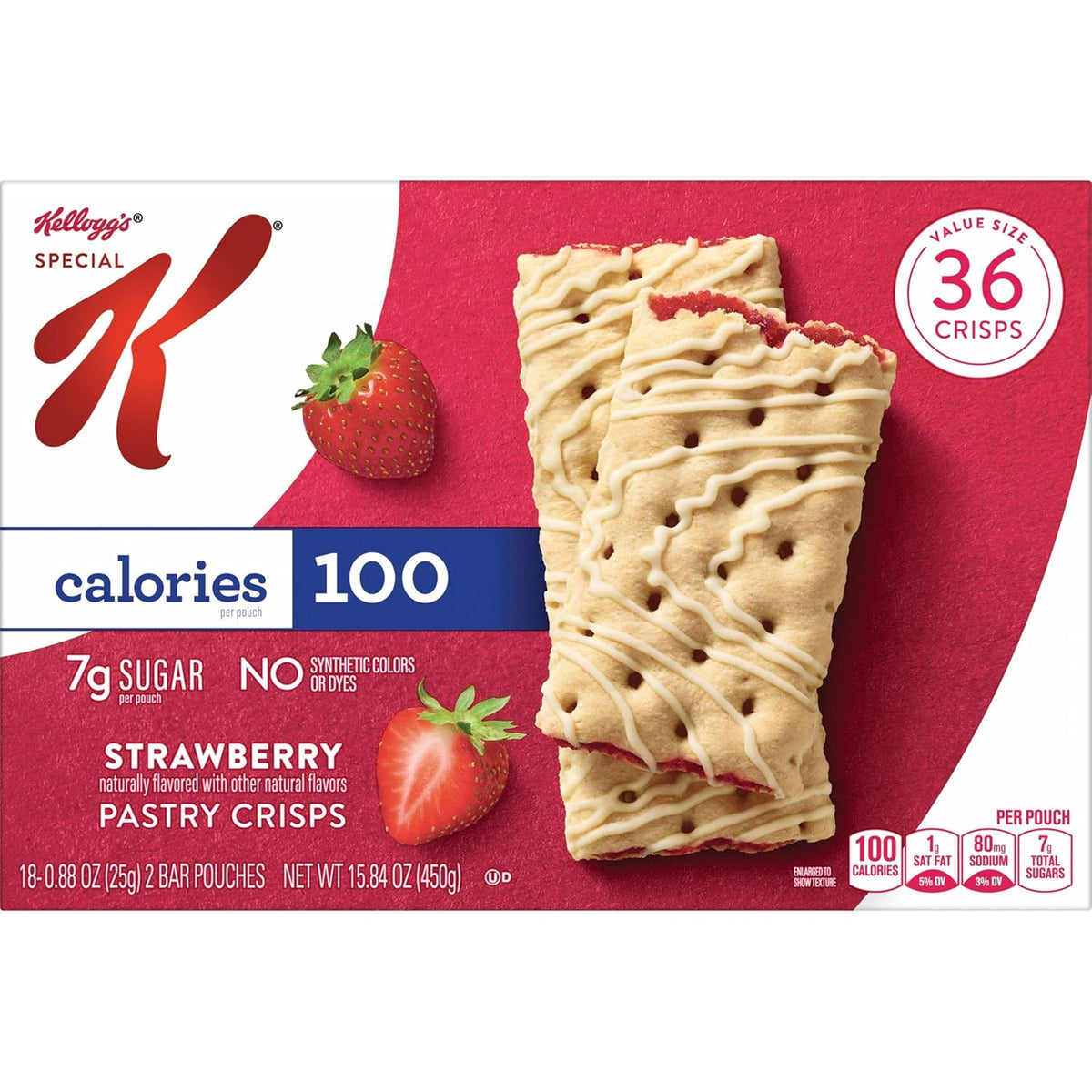 Special K Bar Pastry Crisps, 100 Calories, Breakfast Bars, Value Size, Strawberry, 15.84oz Box (36 Crisps)