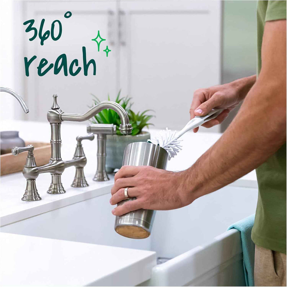 Scotch-Brite glass and water bottle brush, long-lasting, non-slip handle, durable, reusable, safe on glassware and more