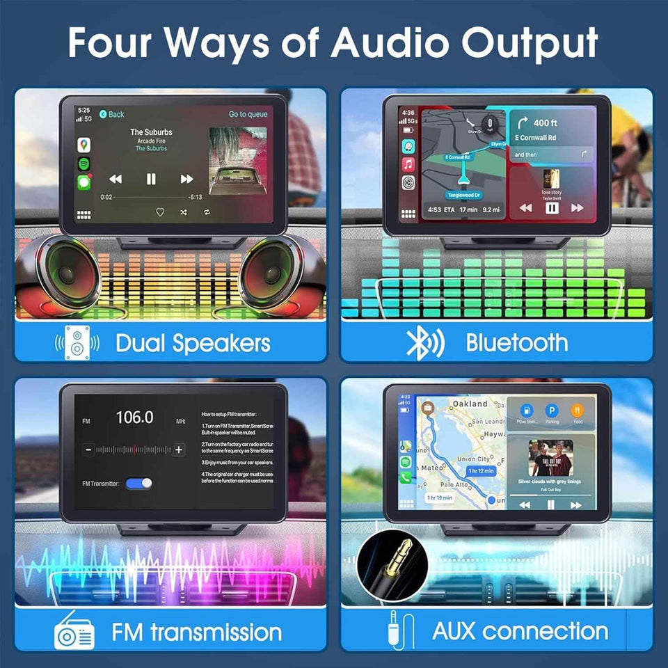 7inch Wireless Portable CarPlay and Android Auto Screen for Cars with GPS Navigation