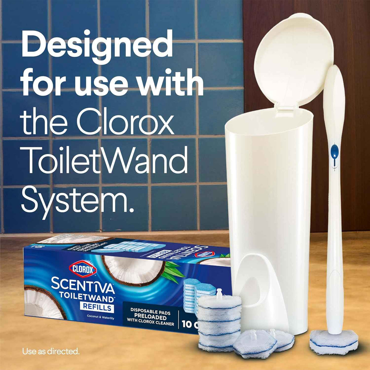 CLOROX Scentiva ToiletWand Toilet Cleaner Refills, Toilet brush, Coconut and Waterlily, 10 Count