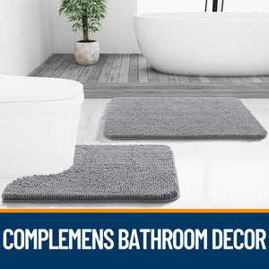 OLANLY Bathroom Rugs 30x20, Extra Soft Absorbent Chenille Bath Rugs, Rubber Backing Quick Dry, Machine Washable Bath Mats for Bathroom Floor, Tub and Shower, Home Decor Accessories, Grey