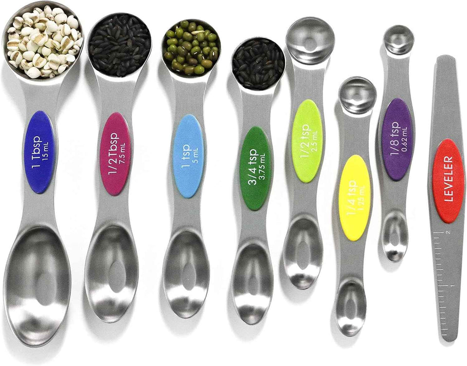 Magnetic Measuring Spoons Set Stainless Steel with Leveler, Stackable Metal Tablespoon Measure Spoon for Baking, Cups and Spoon Set Kitchen Gadgets Apartment Essentials Fits in Spice Jars