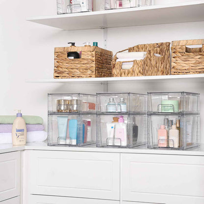 Vtopmart 4 Pack Clear Stackable Storage Drawers,Under Sink and Kitchen Organizers Storage,Easy to Assemble Plastic Drawers for Baby Bottle,Medicine, Bathroom,Cabinet and Pantry Organization