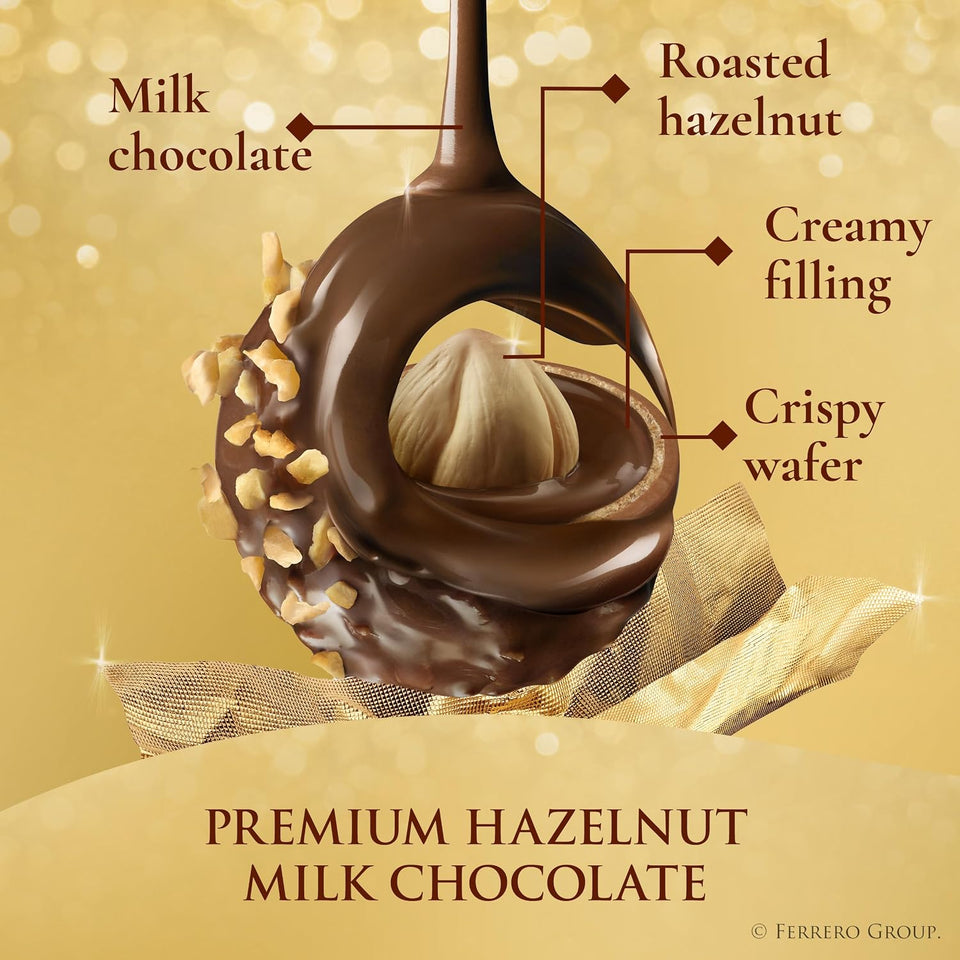 Ferrero Rocher gourmet hazelnut milk chocolate gift box with 16 individually wrapped chocolates, 7 oz, perfect for gifting and sharing