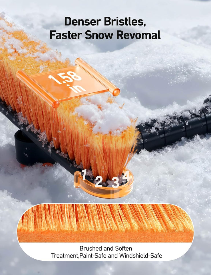 astroai 47.2 inch ice scraper with extendable snow brush and 360° pivoting head for cars and trucks (orange)