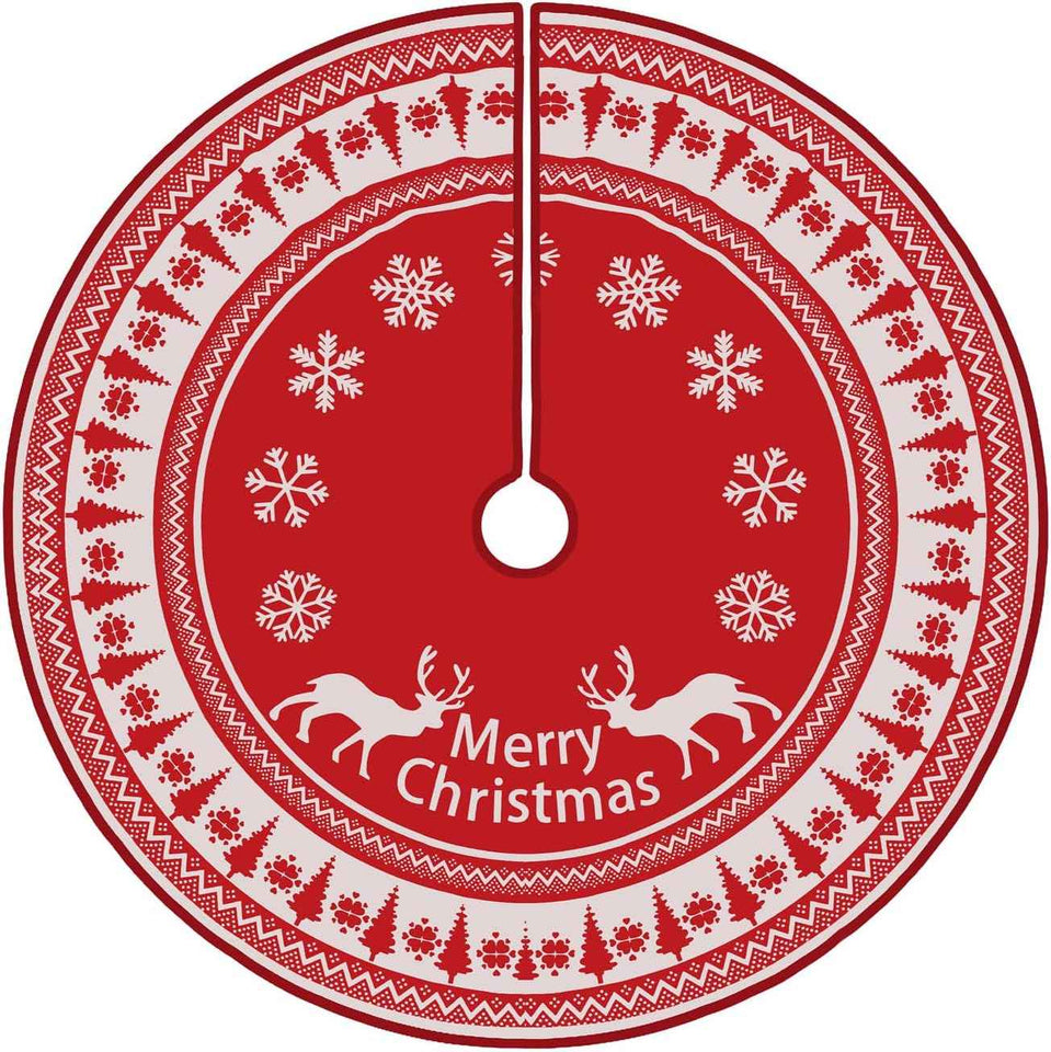 Flash World 48 Inch Large Christmas Tree Skirt Xmas Soft Cover Mat Decor Snowflake Collar Farmhouse Tree Skirt for Holiday Ornaments Party Home Indoor Decorations (Red, 48INCH)