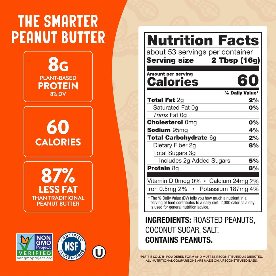 pbfit 30 ounce classic peanut butter powder, powdered peanut butter spread from real roasted peanuts, 8g protein, gluten-free