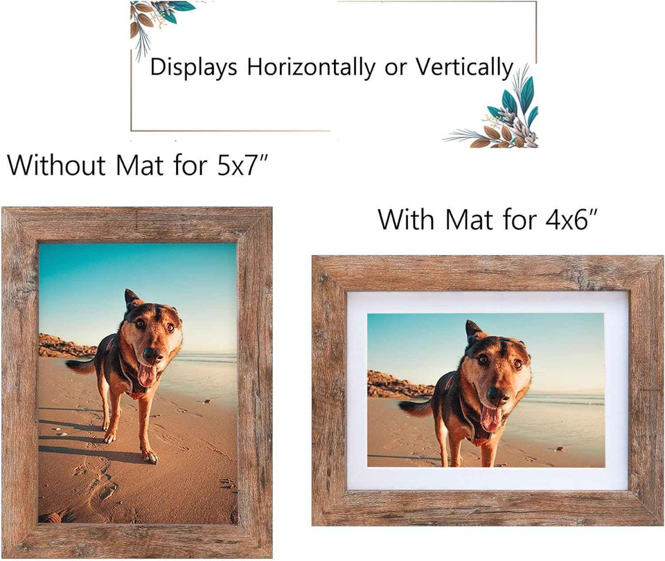 Califortree 5x7 rustic brown picture frame with shatterproof plexiglass and horizontal/vertical display