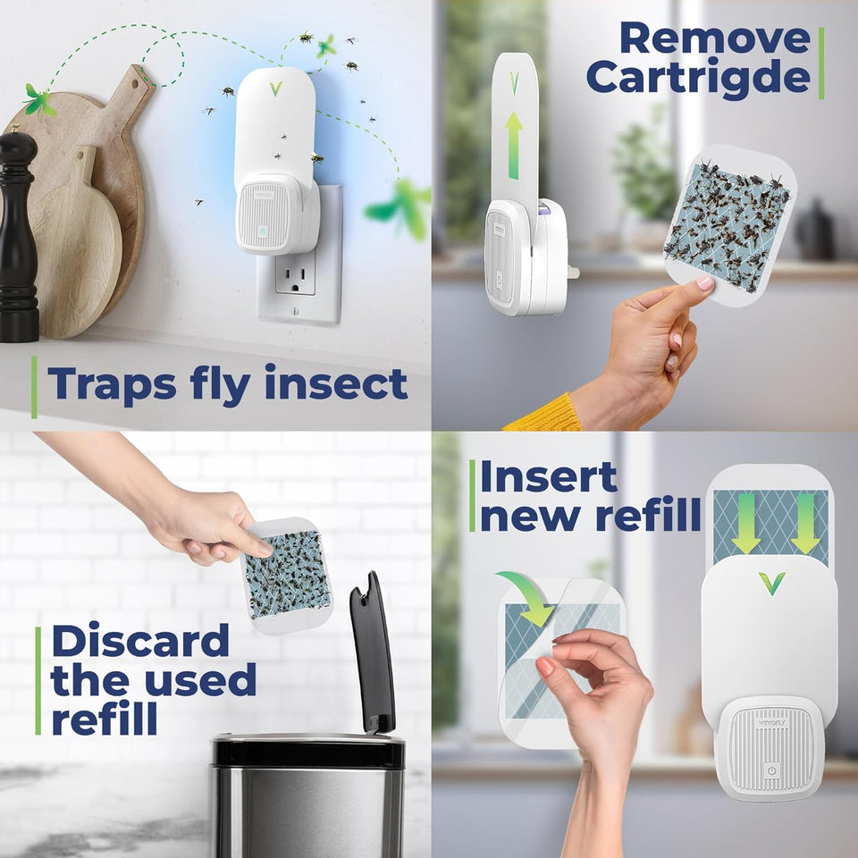 VEYOFLY Fly Trap Indoor, Fruit Fly Traps for Indoors Flying Insect (2 Device + 4 Refills) Gnat Traps for House Indoor, Bug Zapper Indoor, Gnat Killer Catcher & Fruit Fly Killer Light Plug in
