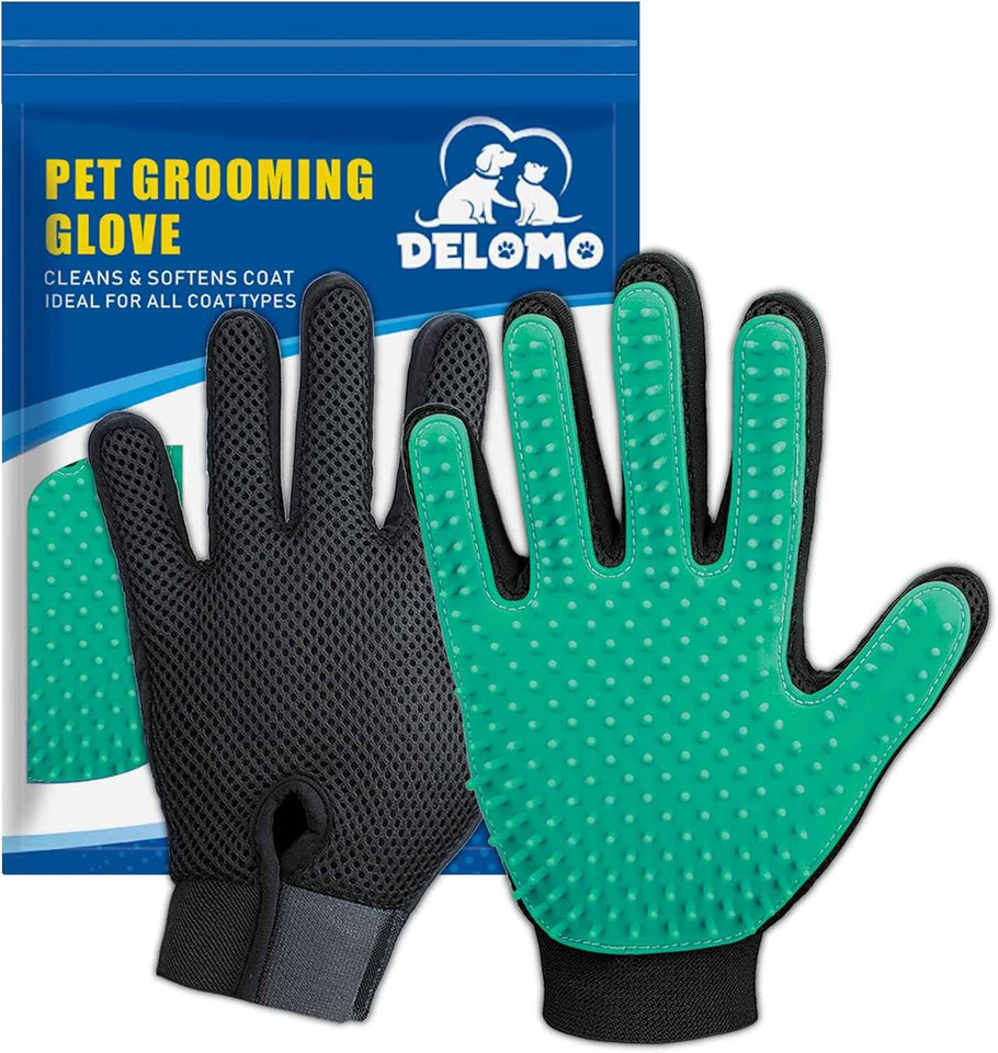 Upgrade Efficient Pet Hair Remover Gloves - Gentle Shedding Brushes for Dogs, Cats & Horses with Long and Short Hair - 1 Pair (Blue)