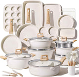 CAROTE 21Pcs Pots and Pans Set, Nonstick Cookware Sets, White Granite Induction Cookware Non Stick Cooking Set w/Frying Pans & Saucepans(PFOS, PFOA Free)