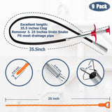 35.5inch Drain Clog Remover, 25inch Drain Snake Hair Remover & Cleaning Brush, 9 Pack Hair Catcher Drain Auger Cleaner Tool Set