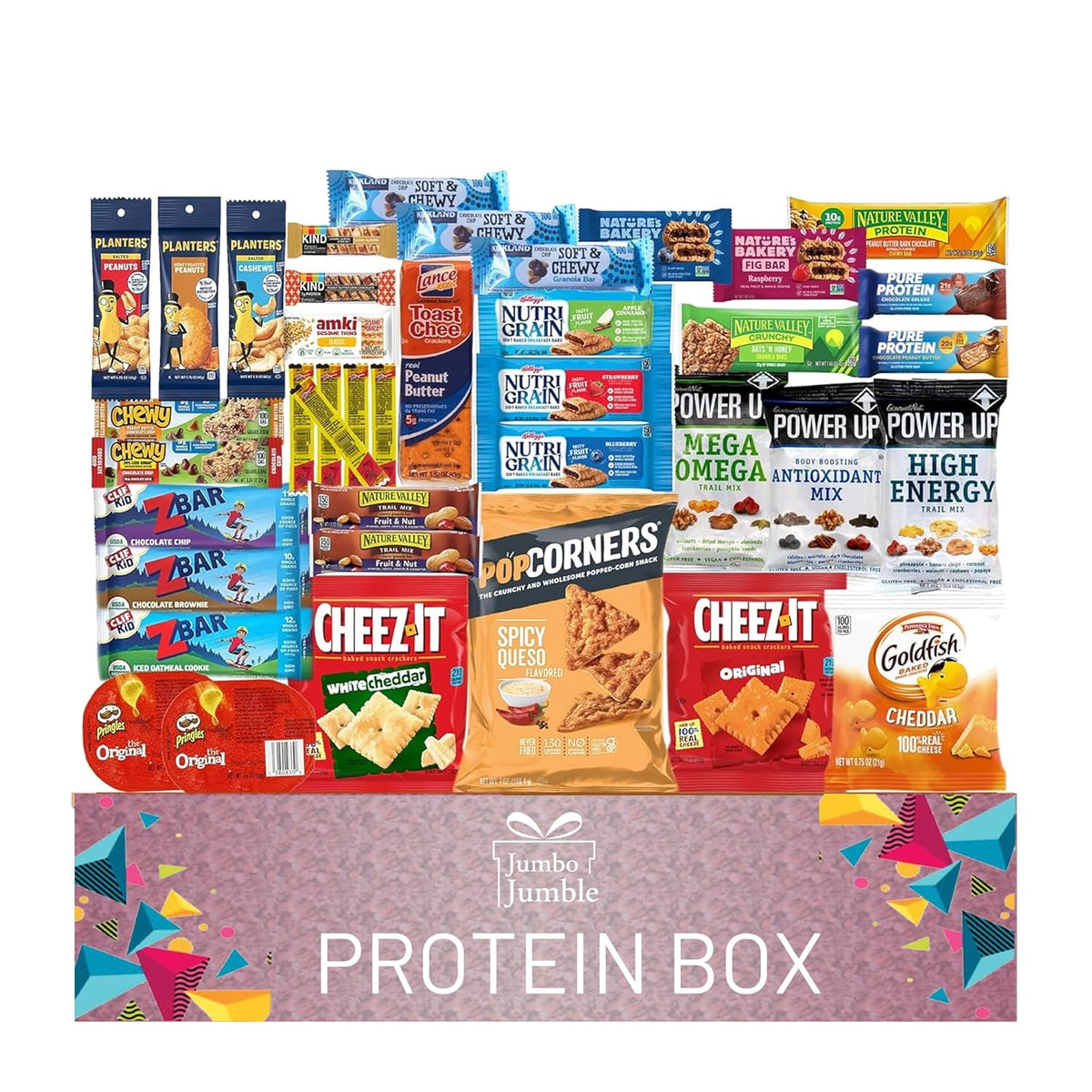 Jumbo Jumble Snack Box (40 Count) Protein Gift Care Package Snacks Variety Pack for Adults Teens Kids Men Women College Office Birthday (Protein Set)