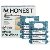 Honest Company Hypoallergenic Baby Wipes for Sensitive Skin, Fragrance-Free, 576 Count (6 Packs of 96)