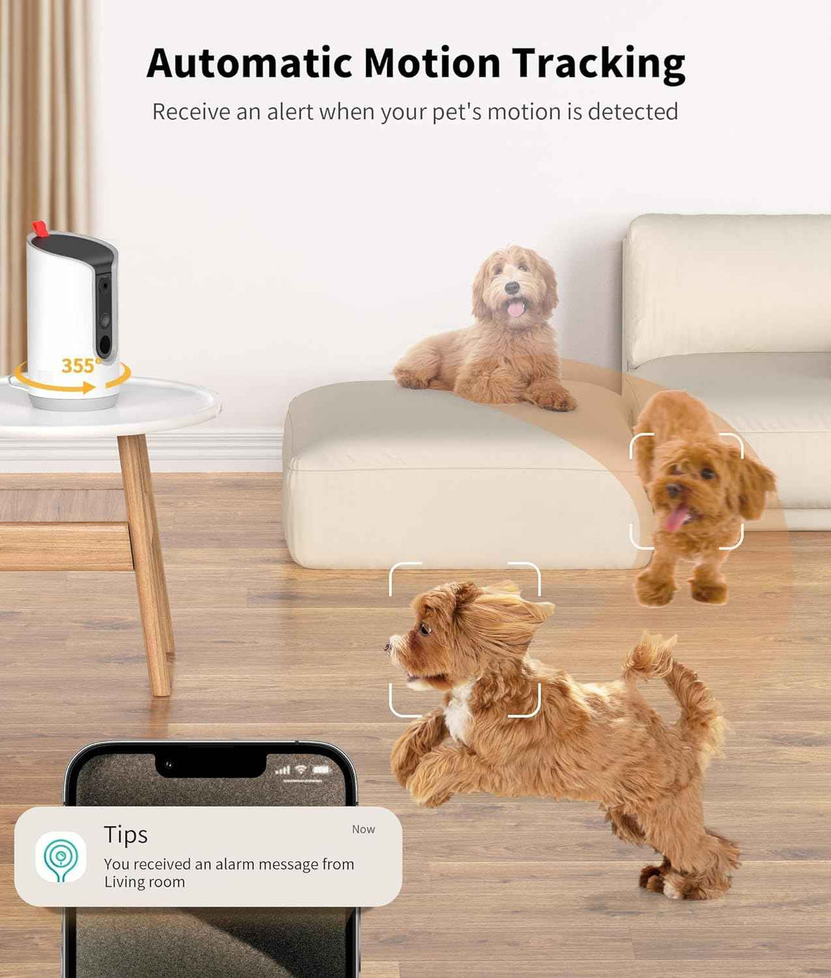 2K Pet Camera Treat Dispenser, 360°View Dog Camera with Phone App, 5G&2.4G WiFi 2-Way Talk Pet Cam Indoor for Cats Remote Treat Tossing, Motion Alerts, Auto Tracking