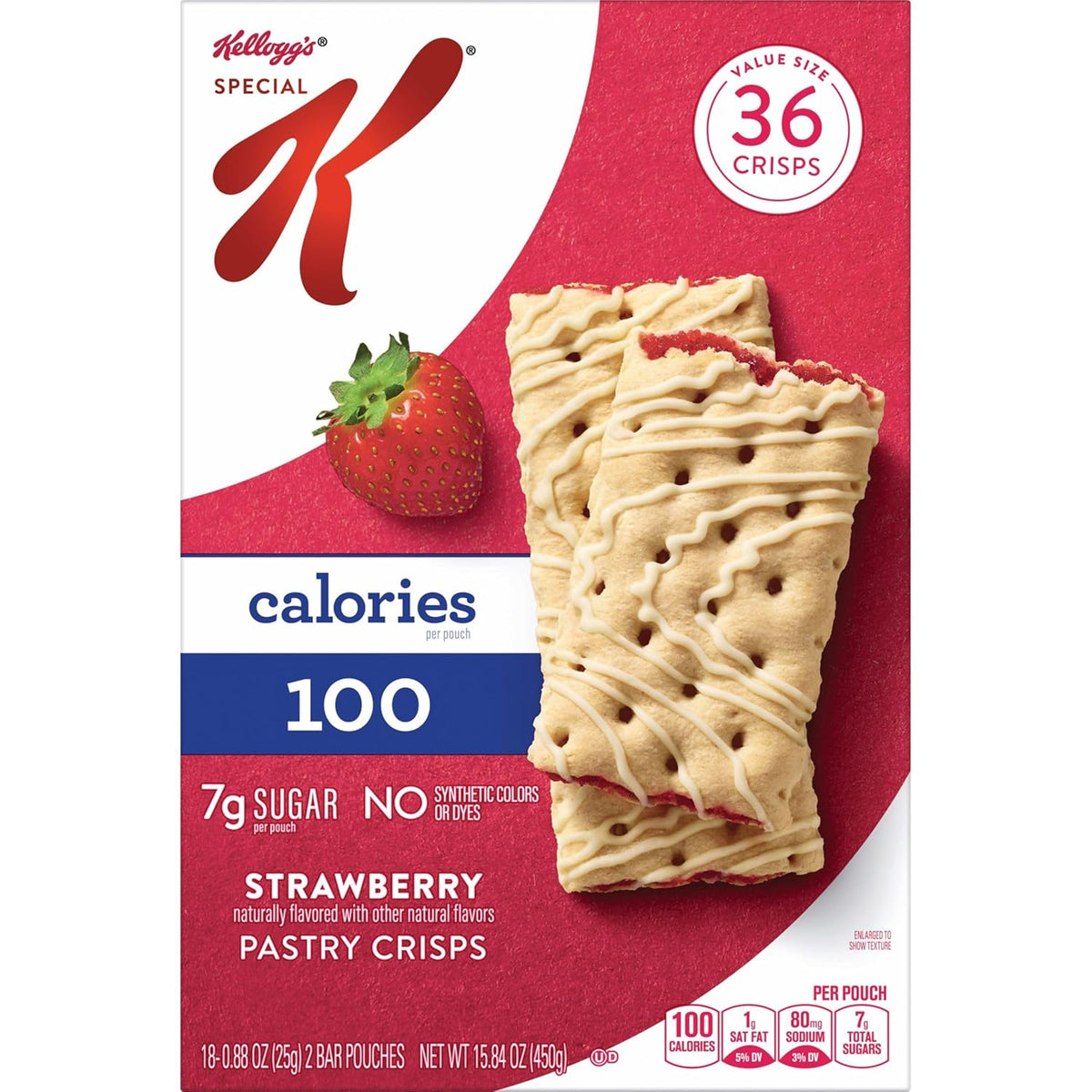 Special K Bar Pastry Crisps, 100 Calories, Breakfast Bars, Value Size, Strawberry, 15.84oz Box (36 Crisps)