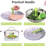 Stainless Steel Veggie Steam Basket for Pot, Foldable and Expandable Steaming Insert with Extendable Handle Fits 5.1" to 9" Pots