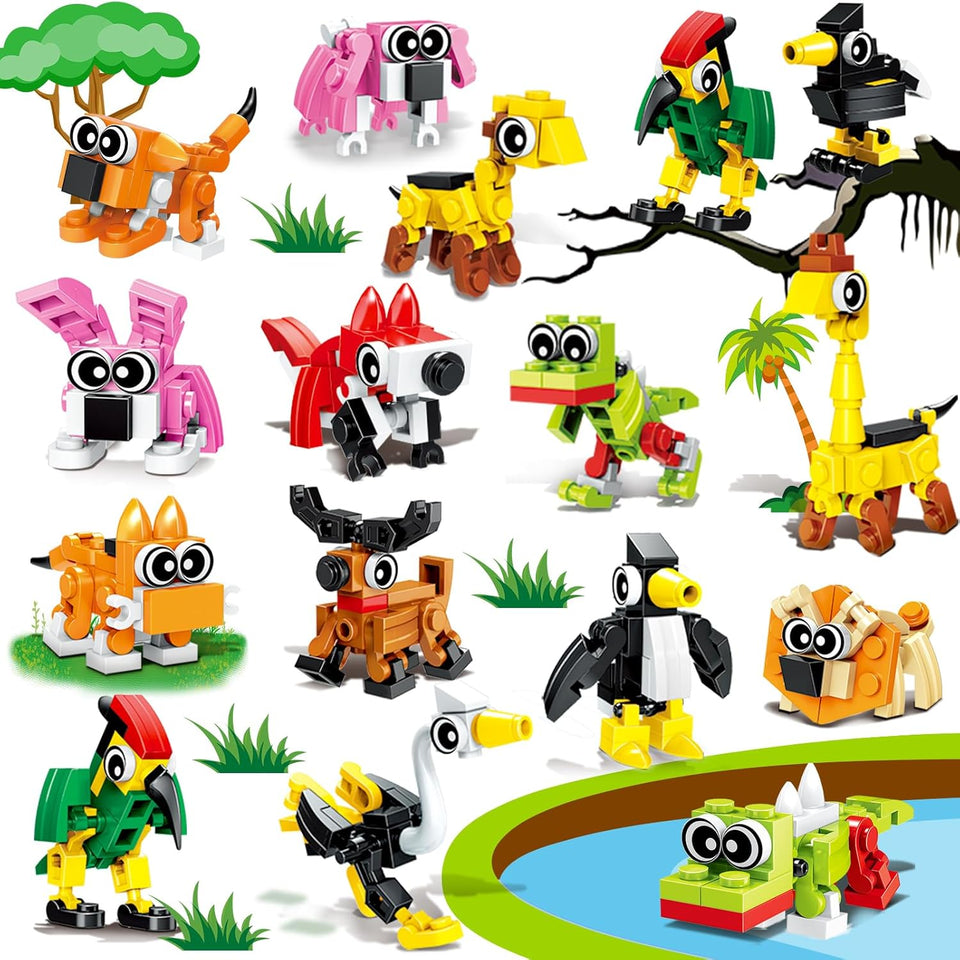 20PCS Mini Animal Building Blocks Party Favors for Kids 4-8 8-12 Goodie Treat Bag Stuffers Classroom Treasure Box Toys Carnival Prizes Bulk Pinata Fillers Birthday Trinket Back to School Student Gifts