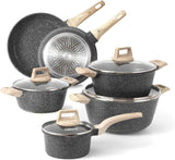 CAROTE 21Pcs Pots and Pans Set, Nonstick Cookware Sets, White Granite Induction Cookware Non Stick Cooking Set w/Frying Pans & Saucepans(PFOS, PFOA Free)