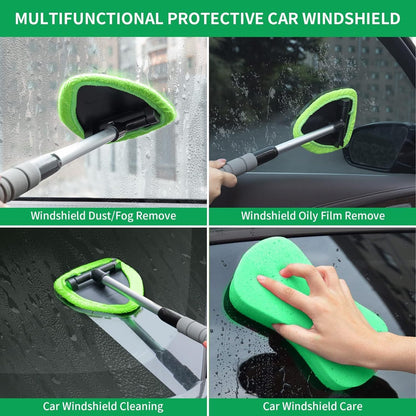 XINDELL 24-inch Windshield Cleaner Tool – Upgrade Large Head Car Interior&Exterior Window Cleaning Kit with Extendable Handle & 4 Microfiber Pads, Auto Wiper Brush for Car, Trucks, SUVs, RVs & Home