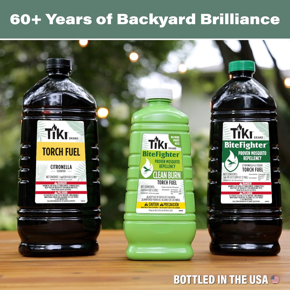 TIKI BiteFighter Mosquito Repellent Torch Fuel - 1 Gallon (128 oz.), Citronella & Cedar Formula for Mosquito Repellency, Easy Pour Bottle, Use with Torches & Table Torches, Outdoor & Backyard Use