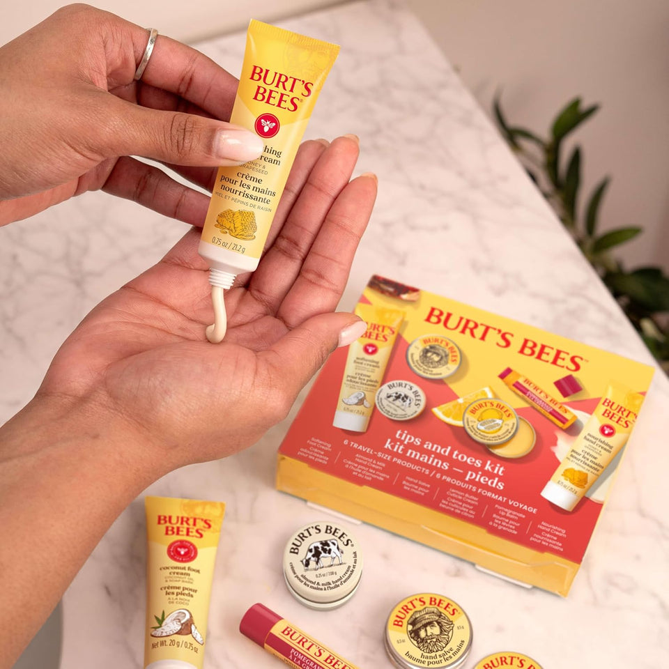 Burt's Bees Tips and Toes Kit, 6 Travel Size Products, Pomegranate Moisturizing, Hydrating, and Nourishing