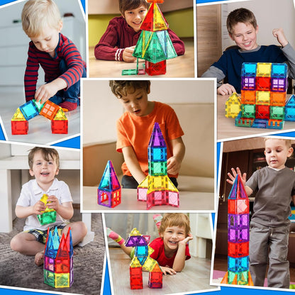100PCS Magnetic Tiles Kids Toys - Magnetic Building Blocks STEM Magnet Building Set Preschool Learning Magnet Toys for Kids Ages 3-5 4-8, Sensory Montessori Toy for Toddlers 3+ Year Old Boys Girls