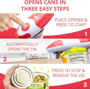 Kitchen Mama Automatic Electric Can Opener with Smooth Edge, Hands-Free, Battery Operated, Red